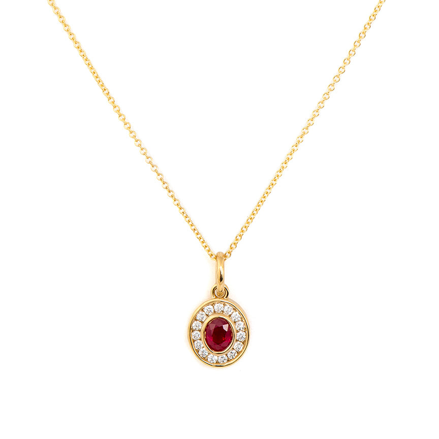 Tucker James Designs James Ruby Bezel and Diamond Pendant